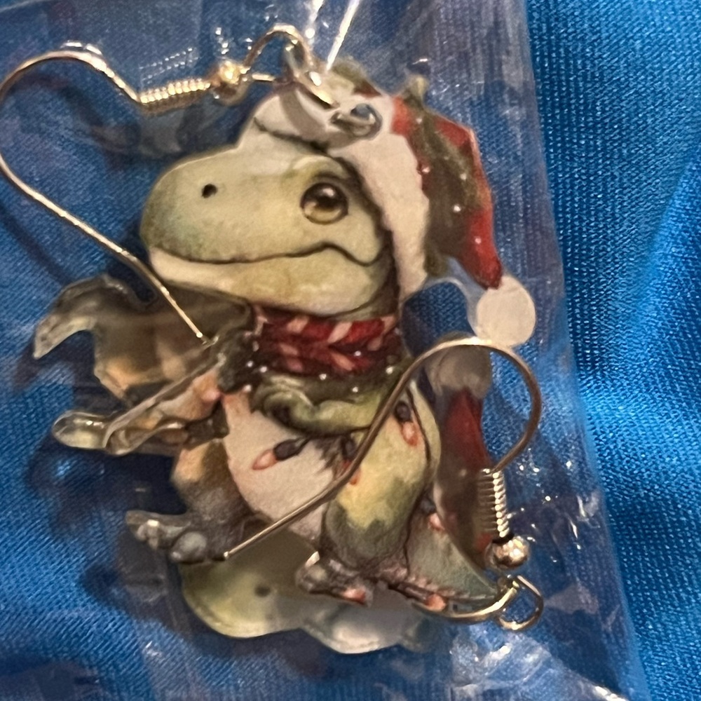 Dinosaur Christmas Earrings